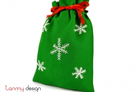 Túi quà Noel xanh thêu tay cỡ nhỏ-thêu bông tuyết